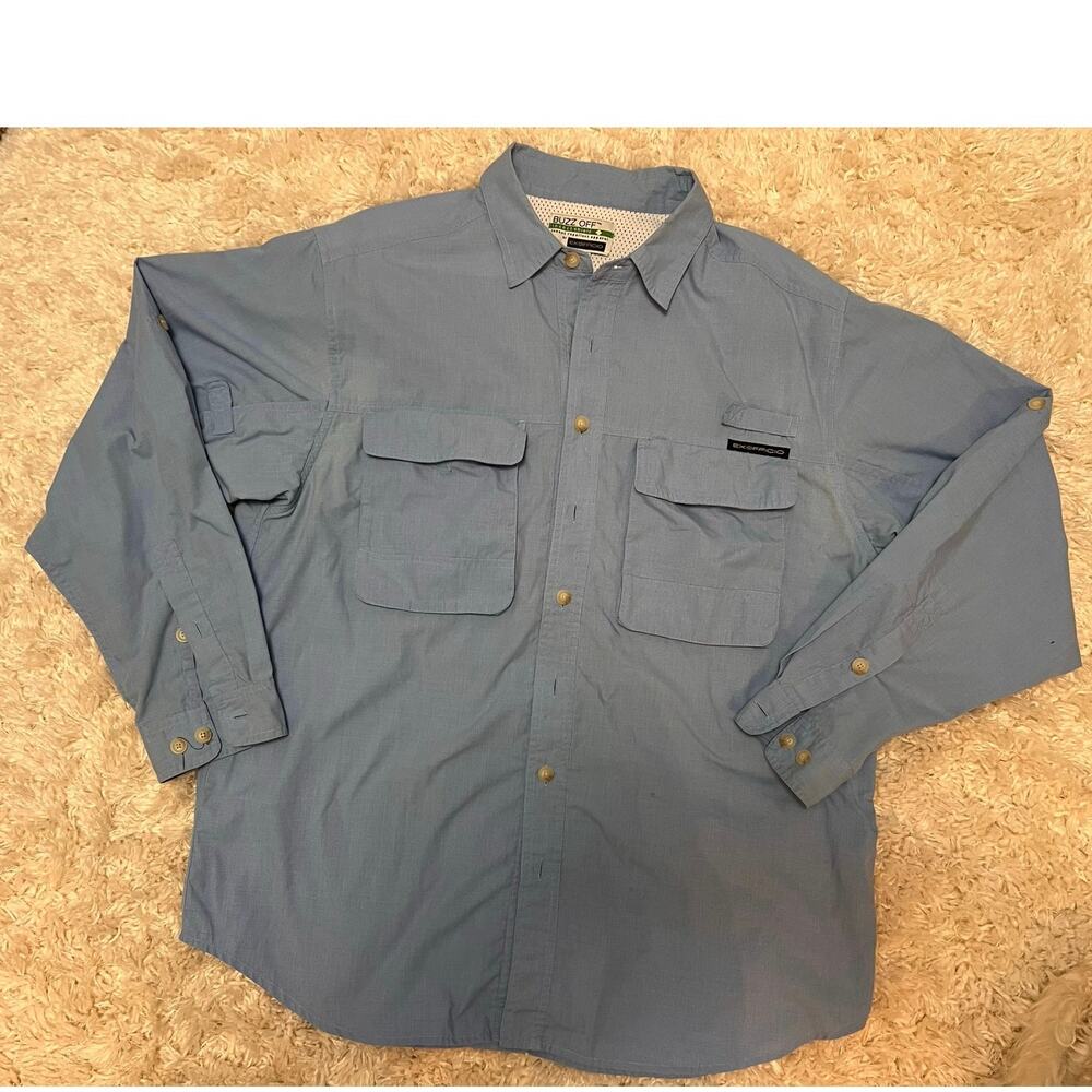 Buzz Off L Insect Bug Repellent Sky Blue Vented Pocket Work Chore Fishing Shirt